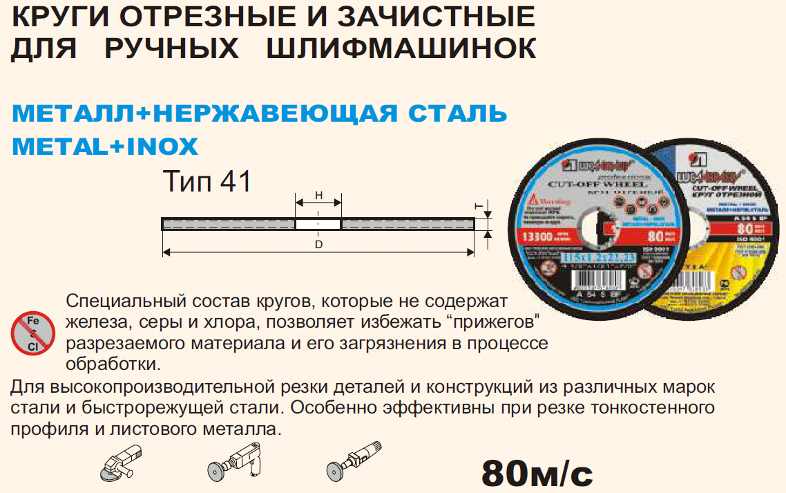 Круг отрезной 125х1,2х22 A54SBF тип41 метал+нерж (ЛУГА)